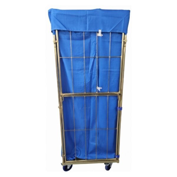 Perfil lateral del carro de lavandería con funda 685x810x1850 mm en color azul Royal – RTP Radom.